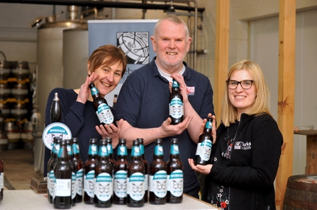 Treboom and Yorkshire Wildlife Trust staff with bottles of Myricale ale