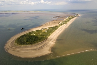 Aerial shot of Spurn Point peninsula at Spurn National Nature Reserve