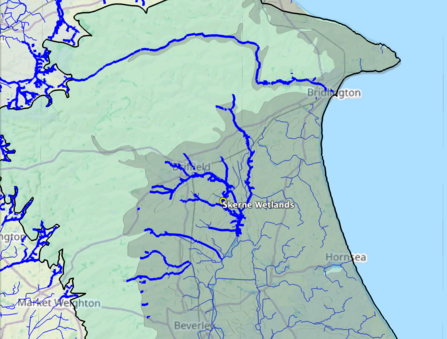 Map showing chalk streams against the geology of East Yorkshire