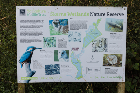 Interpretative board showing species present at the Skerne Nature Reserve