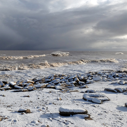 Snowy beach at Spurn