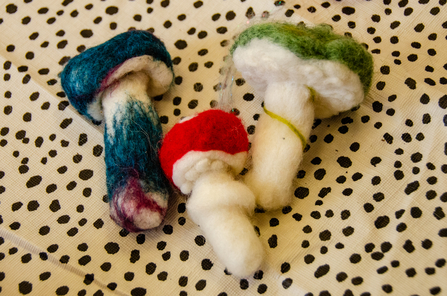 Examples of fungi made from needle felted wool