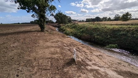 A large soily bank slopes gently down to the foss (right)