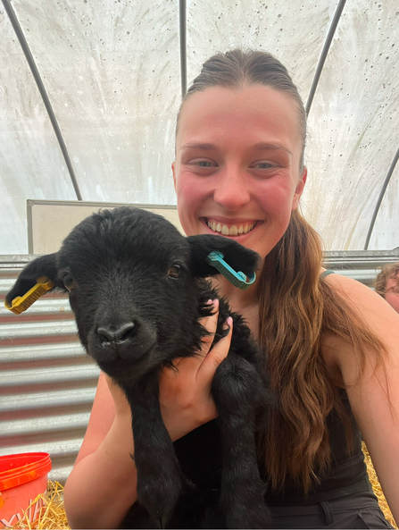 Trainee Savannah holding a lamb