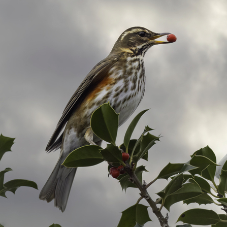 Redwing eating holly berries